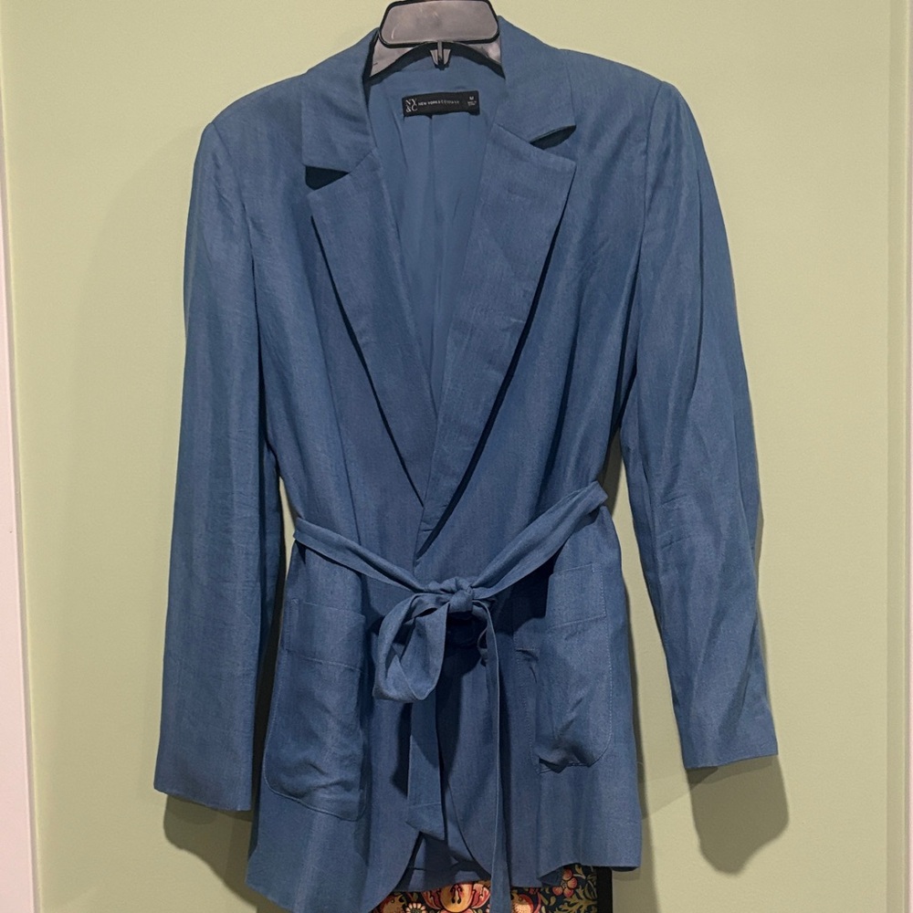 New York & Company Teal Belted Blazer